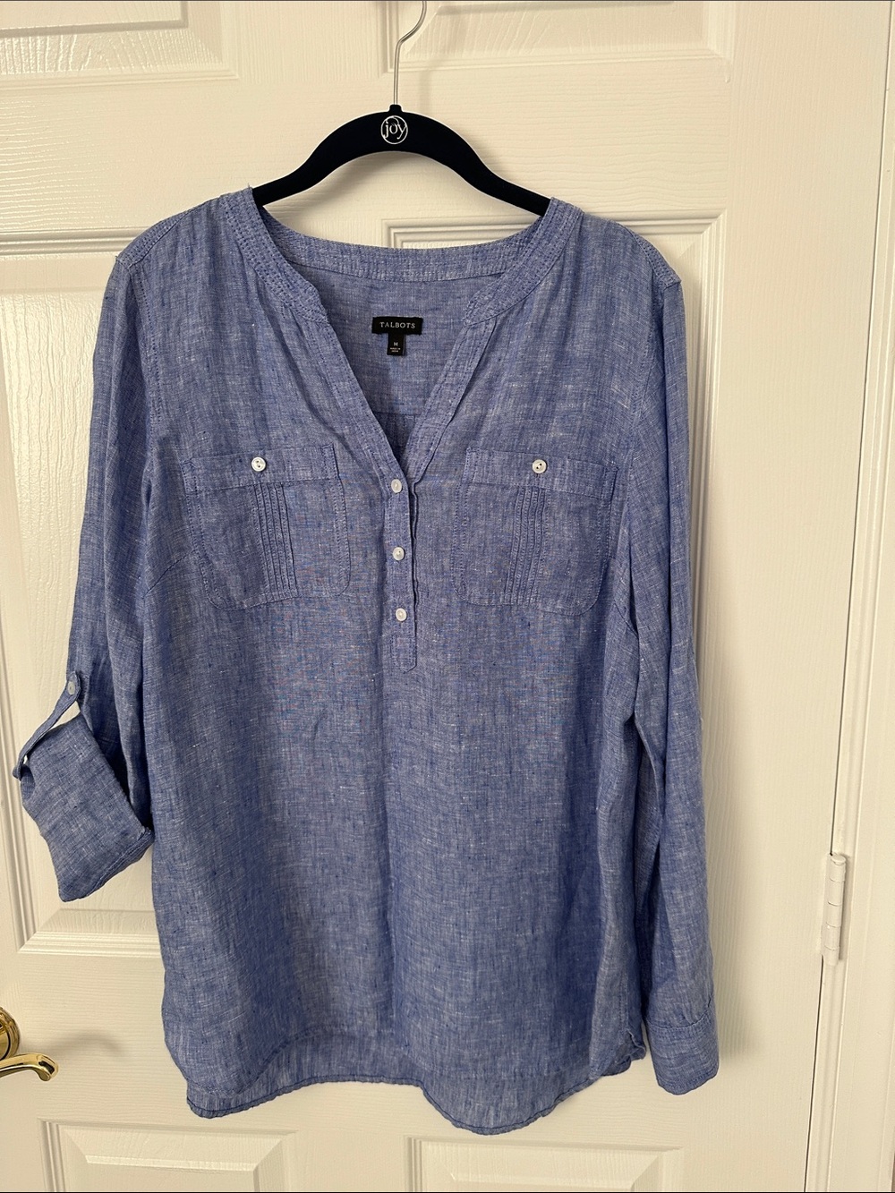 Talbots Chambray Blue Linen Button-Front Camp Shirt